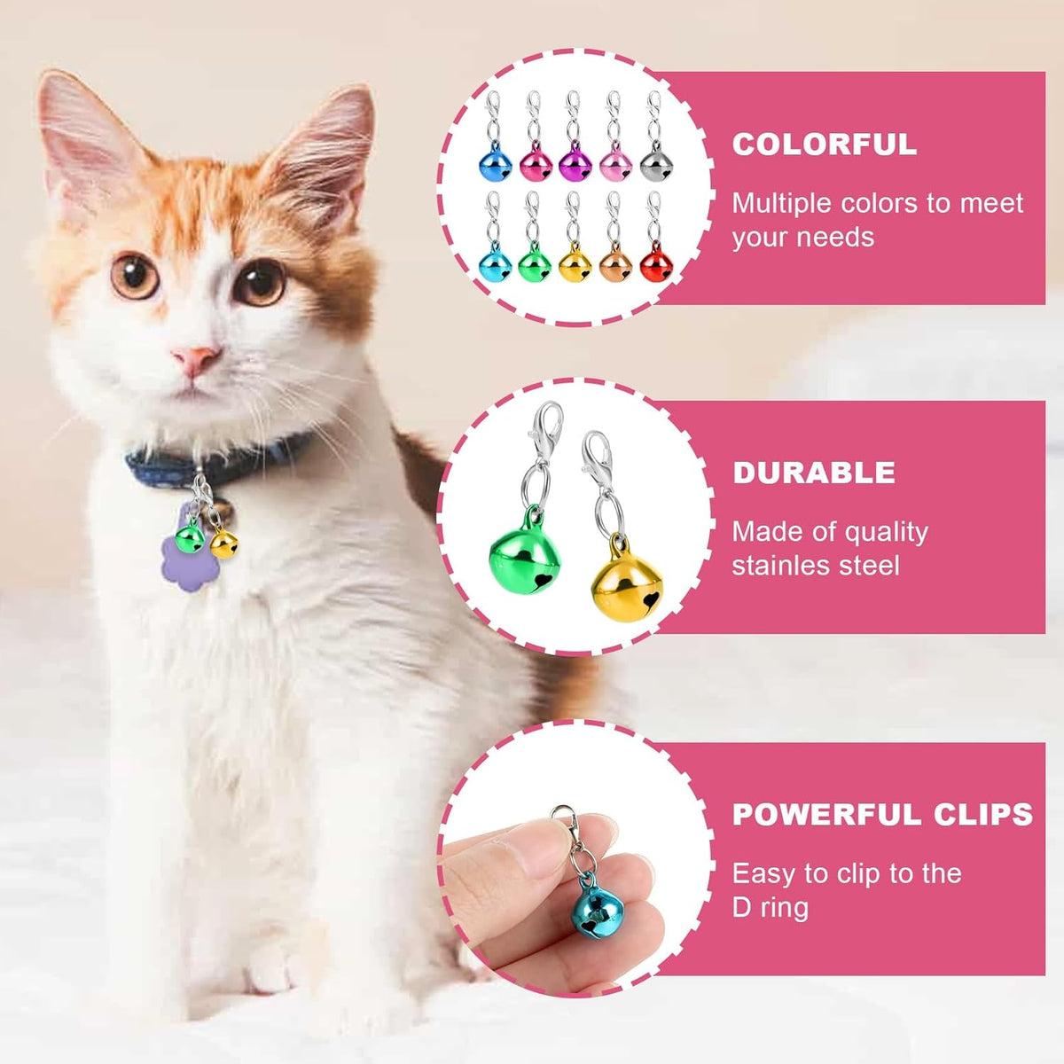 20 pcs Pet Bells for Dog Cat Collar, Metal Round Collar Charms Loud Crisp Sound with Clasps, Kitten Small Animal Pendant Accessories, Christmas Decoration Jingle Bell(Colourful)