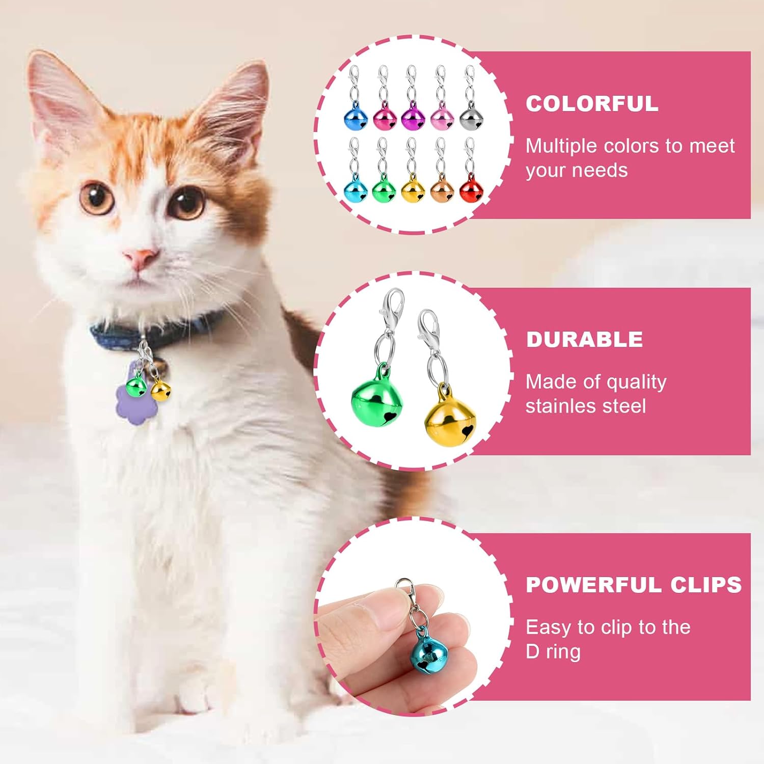 20 pcs Pet Bells for Dog Cat Collar, Metal Round Collar Charms Loud Crisp Sound with Clasps, Kitten Small Animal Pendant Accessories, Christmas Decoration Jingle Bell(Colourful)