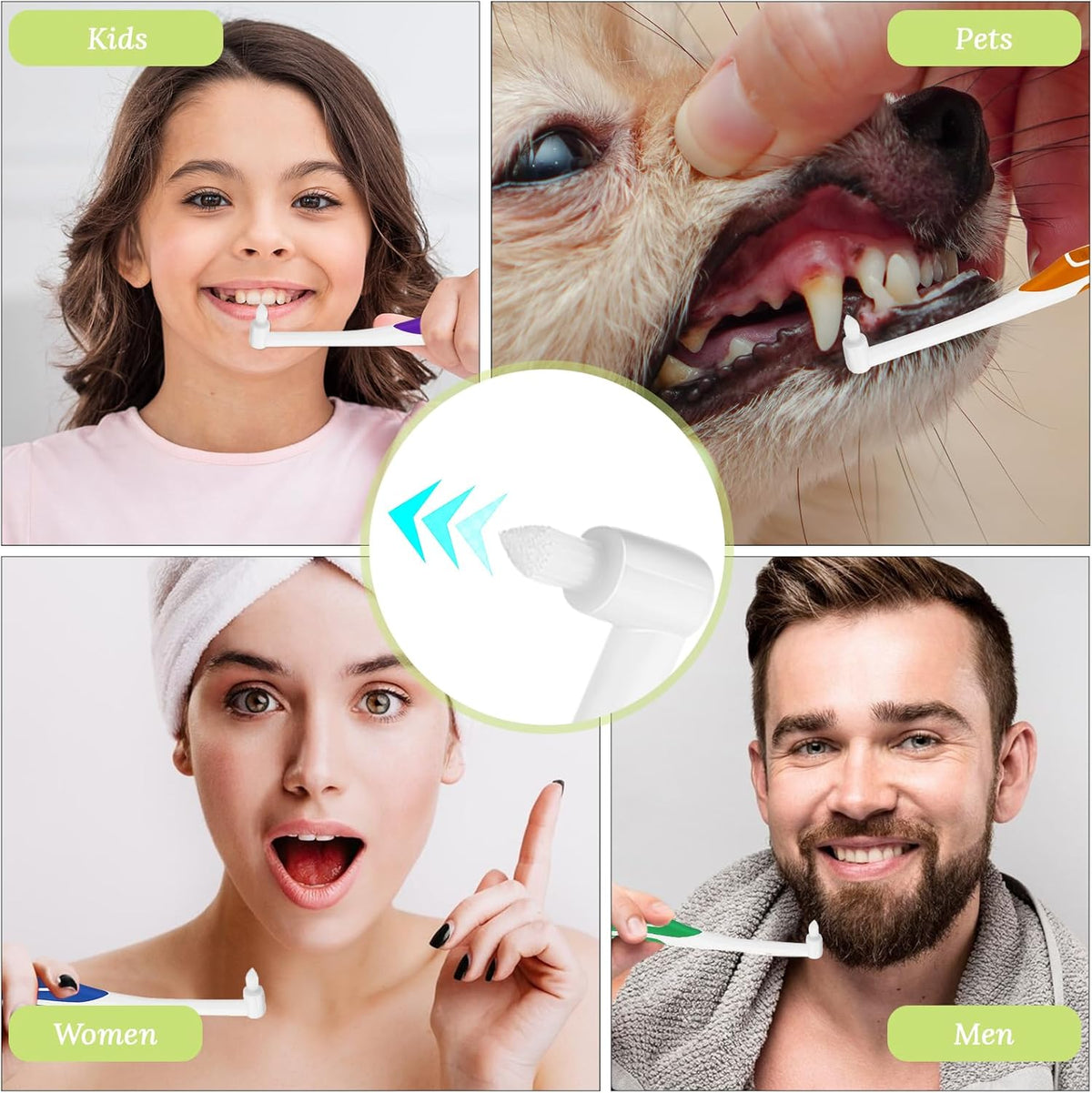 4pcs Tuft Toothbrush Single Tufted Slim Interspace Teeth Brushes End-tuft Tapered Compact Soft Dental Brushes for Detail Cleaning (Green + Blue + Yellow + Purple)