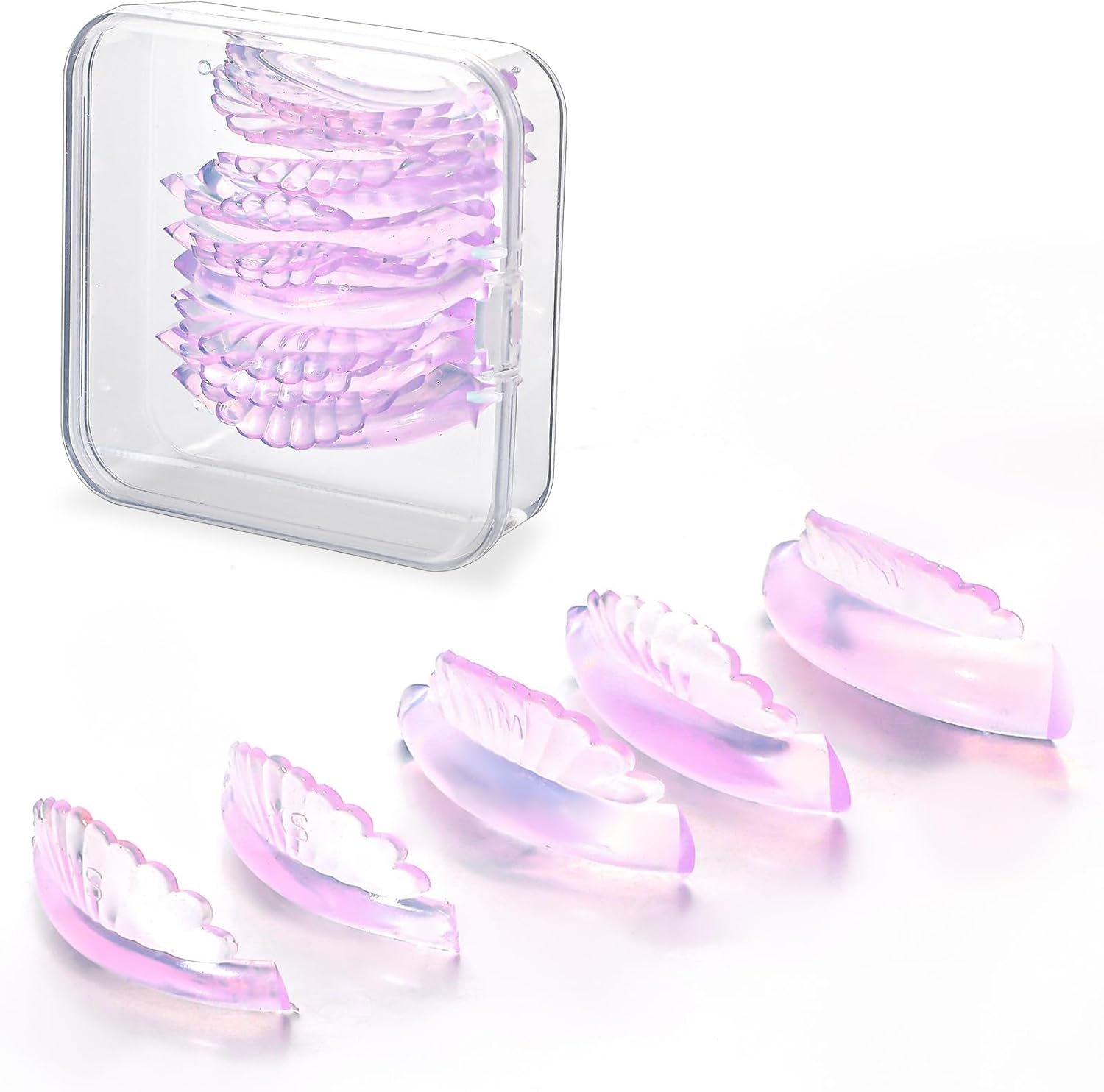 10 Pcs 5 Sizes Lash Lift Pads Self-Adhesive Super Soft Shell Pink Lash Perming Curler Shield Pads Reusable Professional Silicone Eyelash Curlers for All Eye Shapes Lash Lifting