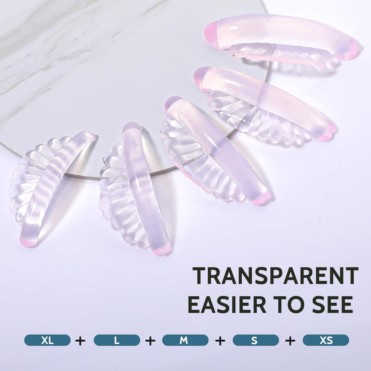 10 Pcs 5 Sizes Lash Lift Pads Self-Adhesive Super Soft Shell Pink Lash Perming Curler Shield Pads Reusable Professional Silicone Eyelash Curlers for All Eye Shapes Lash Lifting