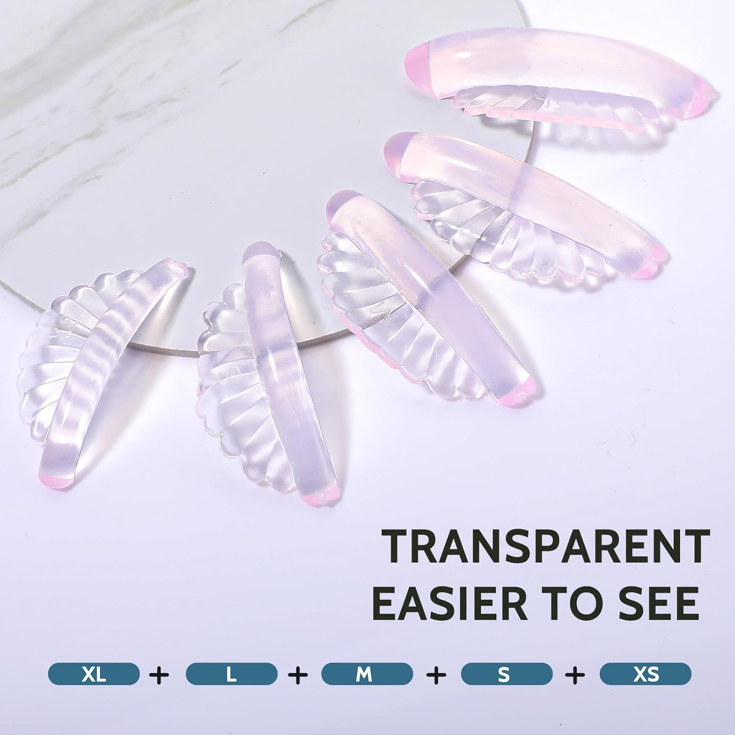 10 Pcs 5 Sizes Lash Lift Pads Self-Adhesive Super Soft Shell Pink Lash Perming Curler Shield Pads Reusable Professional Silicone Eyelash Curlers for All Eye Shapes Lash Lifting