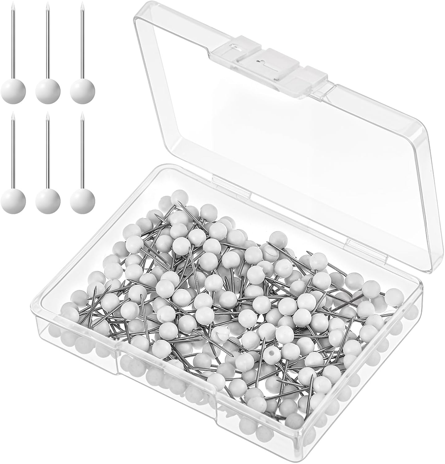 200 PCS Round Head Thumb Tacks Map Tacks Push Pins, Sewing Pins for Fabric Round Short World Map Pin Board Cork Boards Decorative Thumb Tacks for Sewing Craft Wedding Holiday DIY(White)