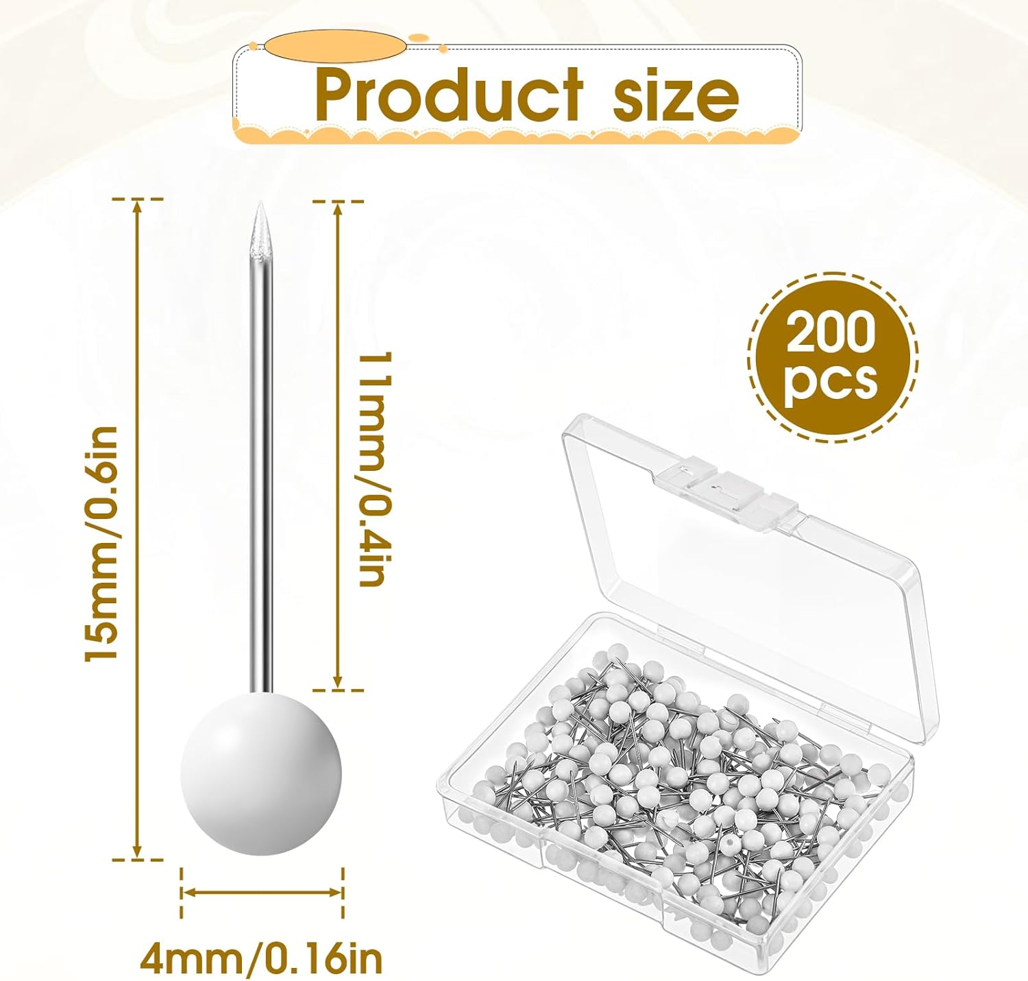 200 PCS Round Head Thumb Tacks Map Tacks Push Pins, Sewing Pins for Fabric Round Short World Map Pin Board Cork Boards Decorative Thumb Tacks for Sewing Craft Wedding Holiday DIY(White)