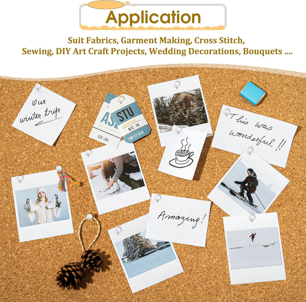 200 PCS Round Head Thumb Tacks Map Tacks Push Pins, Sewing Pins for Fabric Round Short World Map Pin Board Cork Boards Decorative Thumb Tacks for Sewing Craft Wedding Holiday DIY(White)