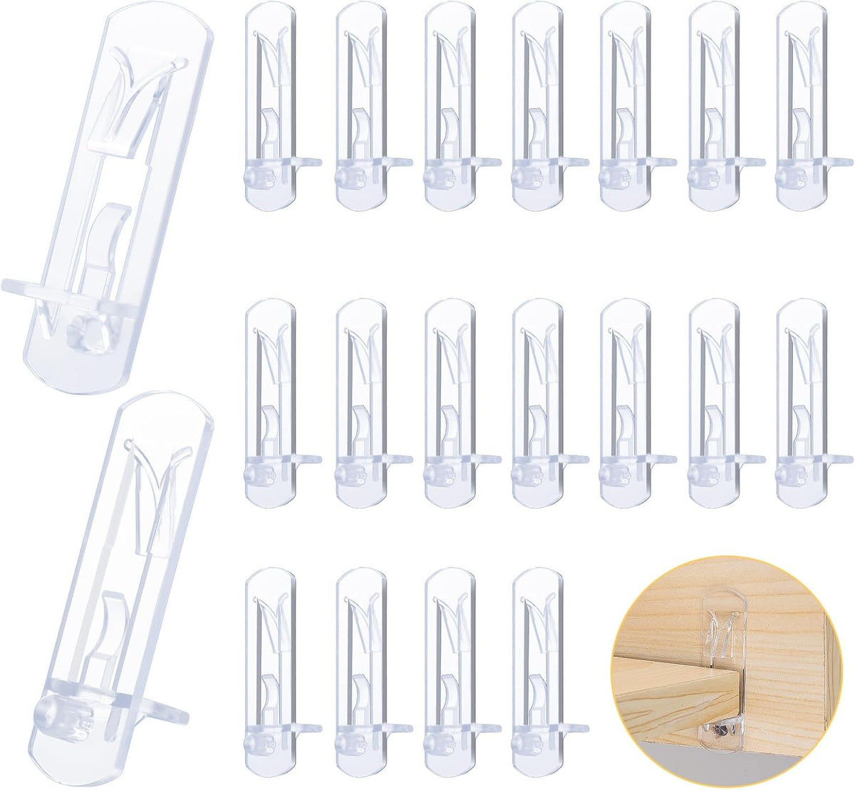20 Pcs Plastic Locking Shelf Pins, 5mm Shelf Pins 3/4” Cabinet Shelf Clips Self-Locking Bracket Clips Shelf Support Clips Shelf Holders Pegs Shelf Support Pegs for Kitchen Furniture Bookcase