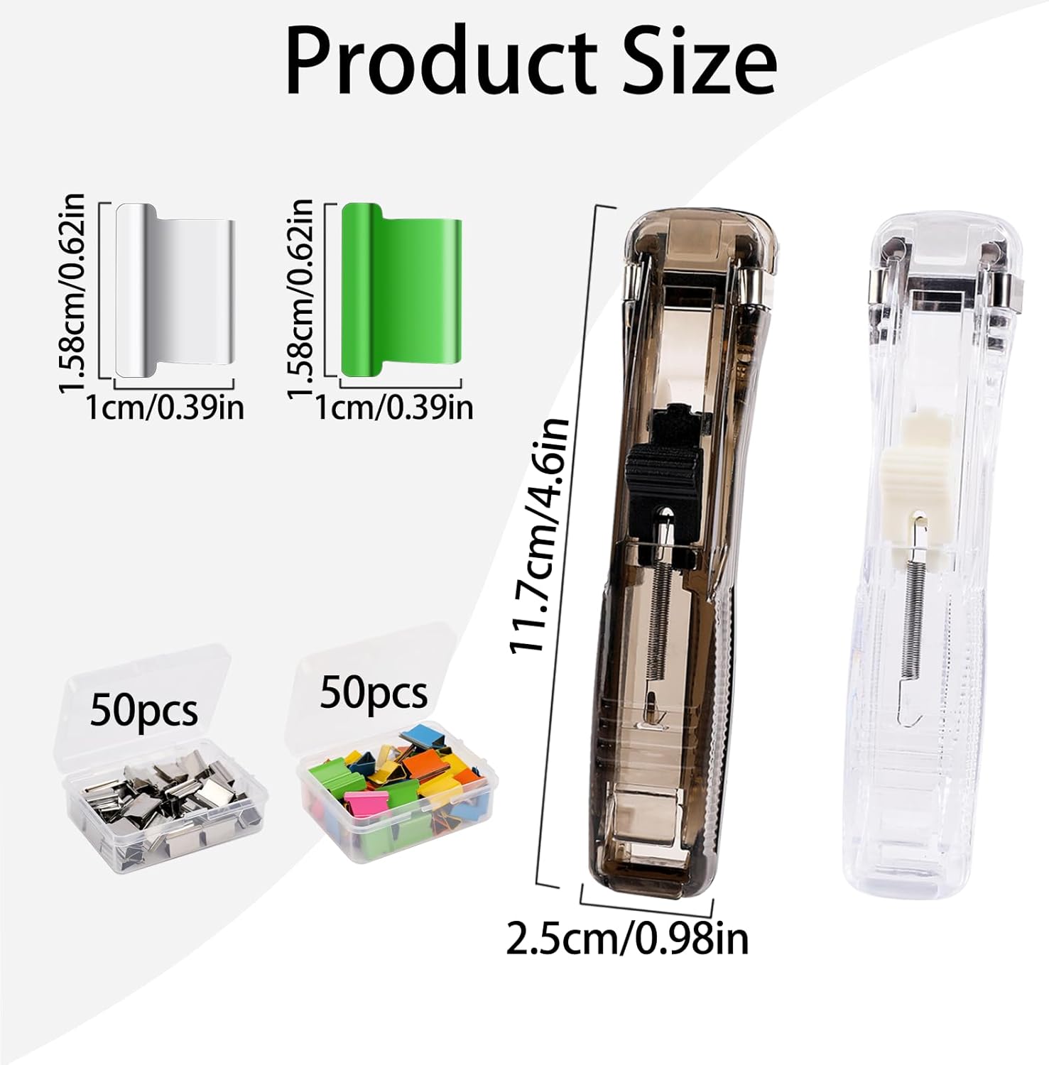 2 Pcs Portable Handheld Paper Clam Clip Dispenser Paper Clam Clip Dispenser with 100 Pcs Paper Clam Clip Refills Mini Push Stapler Paper Cip Dispenser Paper Clamps for Fixing Paper Documents