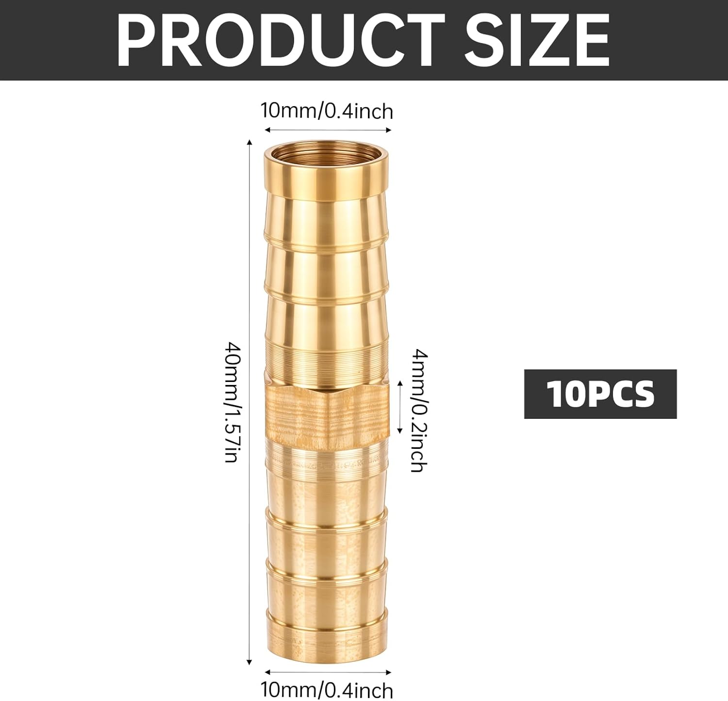 10Pcs Brass Hose Barb Fitting, 3/8" Hose ID Brass Hex Barbed Splicer Mender Barb Hose Union Fuel Gas Water Air Oil, Barbed Fuel Line Connecto Splicer Brass Hose Fitting Mender Joiner