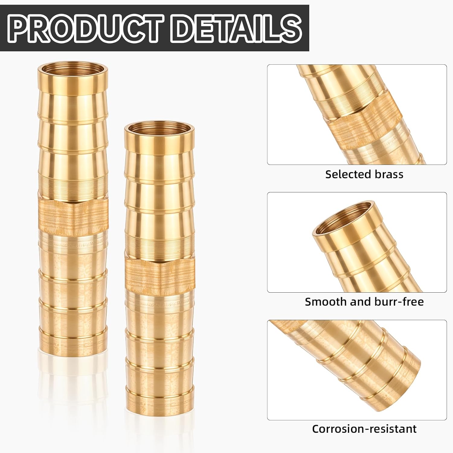 10Pcs Brass Hose Barb Fitting, 3/8" Hose ID Brass Hex Barbed Splicer Mender Barb Hose Union Fuel Gas Water Air Oil, Barbed Fuel Line Connecto Splicer Brass Hose Fitting Mender Joiner