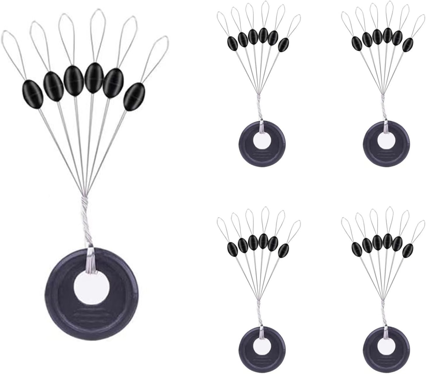 240 Pieces Middle-Sized Fishing Rubber Bobber Beads Stoppers 6 in 1 Black Float Sinker Stops