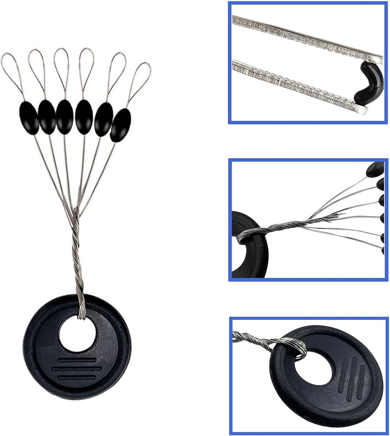 240 Pieces Middle-Sized Fishing Rubber Bobber Beads Stoppers 6 in 1 Black Float Sinker Stops