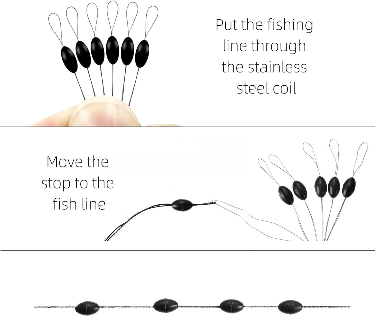 240 Pieces Middle-Sized Fishing Rubber Bobber Beads Stoppers 6 in 1 Black Float Sinker Stops