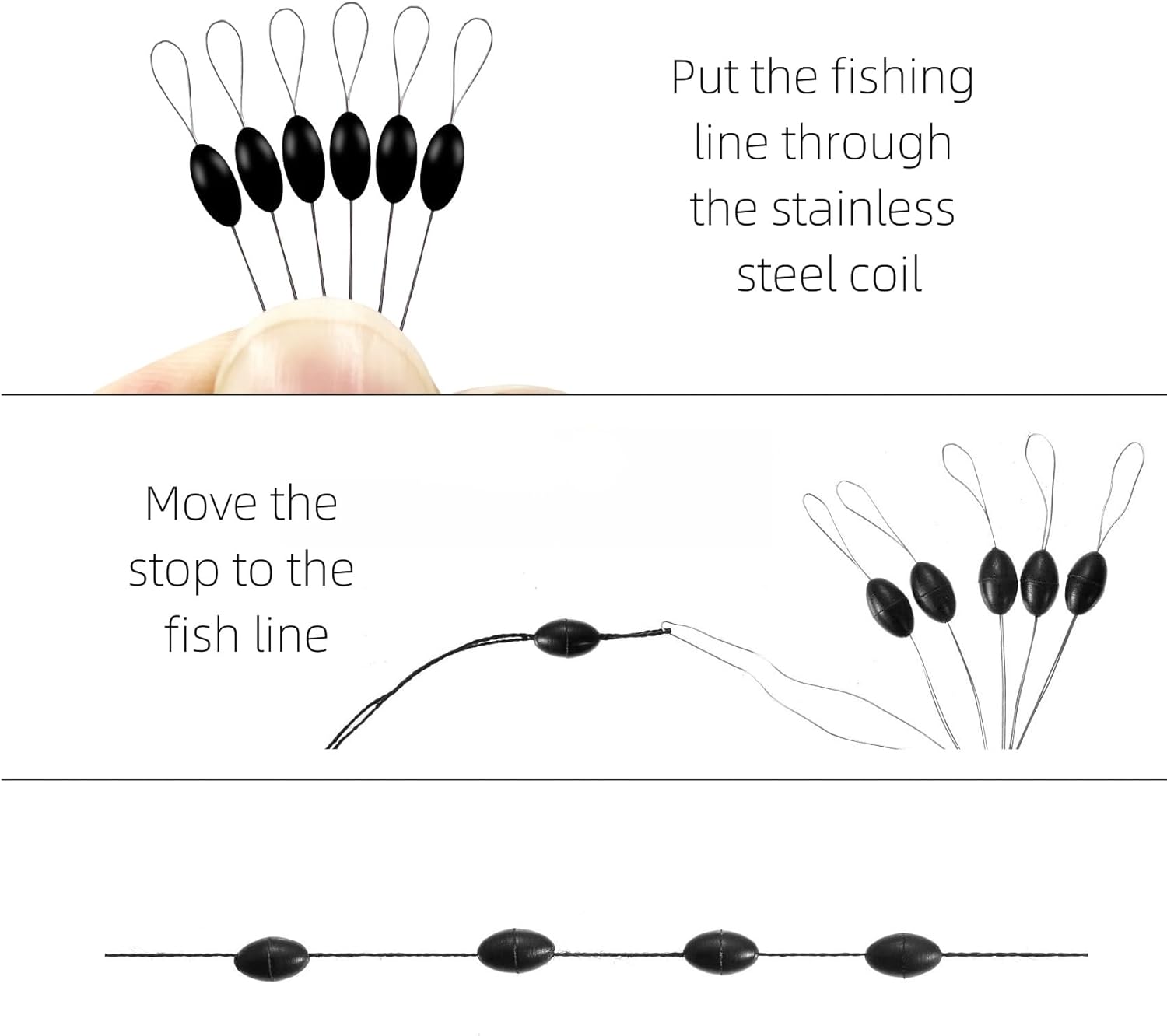 240 Pieces Middle-Sized Fishing Rubber Bobber Beads Stoppers 6 in 1 Black Float Sinker Stops