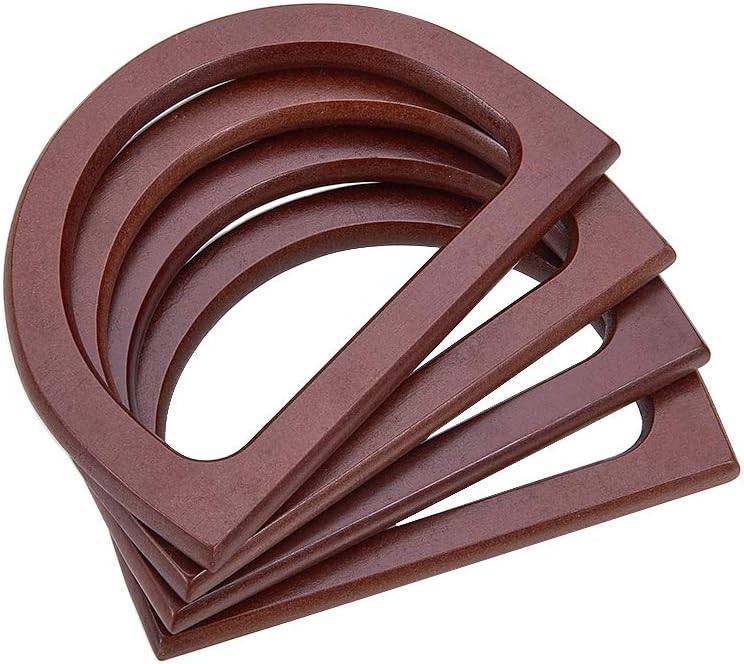 4pcs Wooden Bag Handle Replacement D Shape Purse Handles Handbag Purse Handle Purse Making Supplies for Handmade Beach Bag Crochet Handbags Straw Bag Purse Handles 3.3x4.7inch