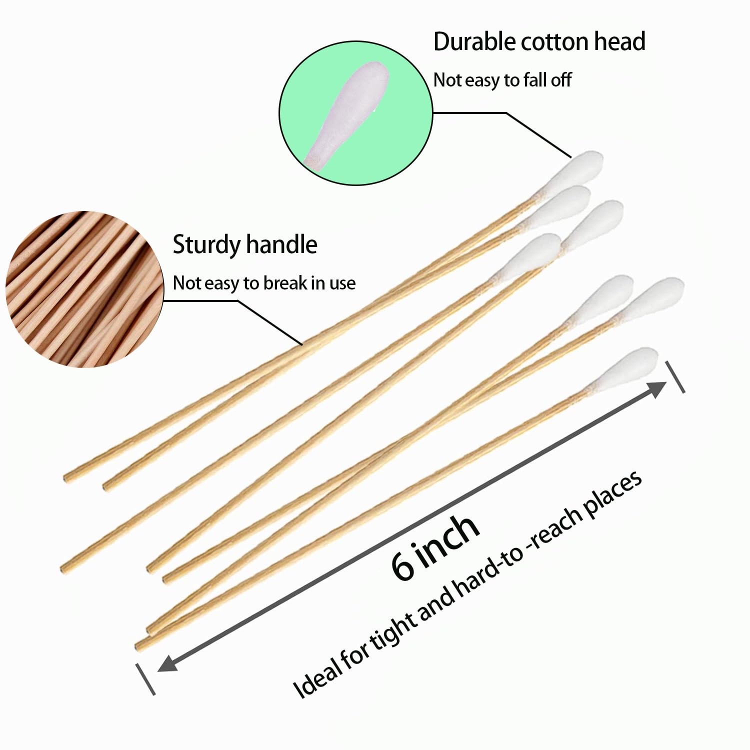 200PCS Cotten Swab Applicators, 6 Inch Long Wooden Cotton Swabs - Cleaning Gun Sterile Medical Q Sticks Tips Applicator With Wood Handle - Makeup & Ear Cleaner Remover Tools - For Ceramics, Jewelry