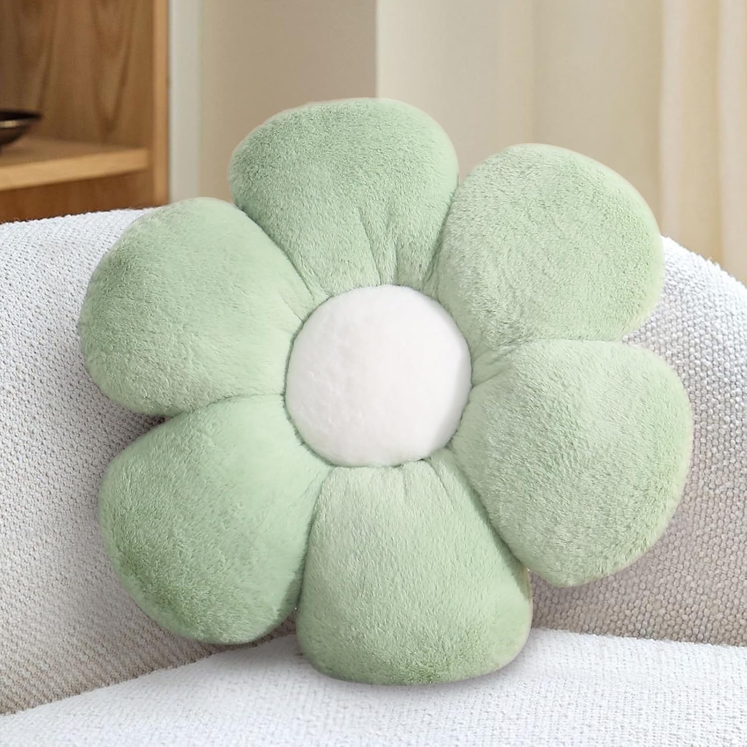 Green Flower Pillow-Daisy Pillows Decorative Throw Pillows,15.7In Cute Flower Shaped Pillow for Bed & Classroom, Fun Throw Pillows Floor Cushions for Home Sofa Chair Couch Decor