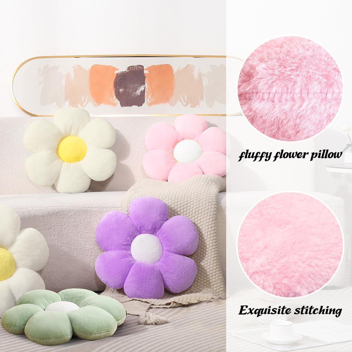 Green Flower Pillow-Daisy Pillows Decorative Throw Pillows,15.7In Cute Flower Shaped Pillow for Bed & Classroom, Fun Throw Pillows Floor Cushions for Home Sofa Chair Couch Decor