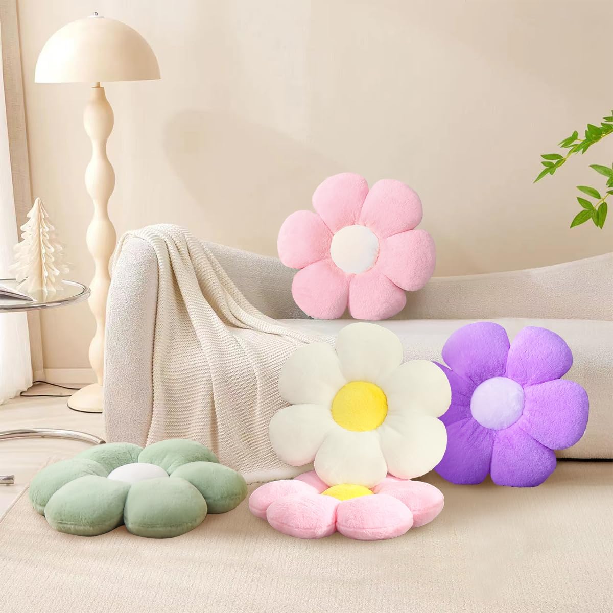 Green Flower Pillow-Daisy Pillows Decorative Throw Pillows,15.7In Cute Flower Shaped Pillow for Bed & Classroom, Fun Throw Pillows Floor Cushions for Home Sofa Chair Couch Decor