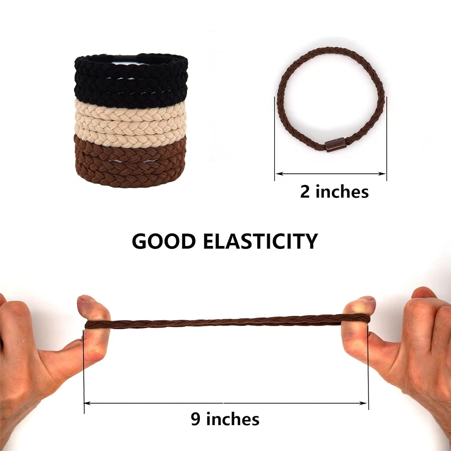 20 Pieces Braided Hair Ties For Men Guys, For Curly Thick Long Hair Elastic Bracelet Hair Ties, No Damage, NO Slip, No Rip Hair Ties For Many Hair Types (Black, Brown And Khaki)