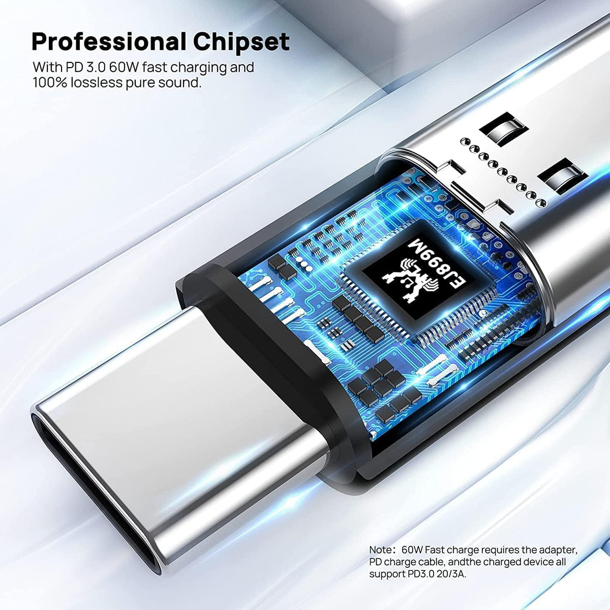 USB C Splitter, Dual USB C Headphones and Charger Adapter with PD 60W Fast Charging for iPhone 16/16Pro/16Pro Max, Pixel 8 7 6XL,Samsung Galaxy S25 S24 S23 S22+ Note 20 and More