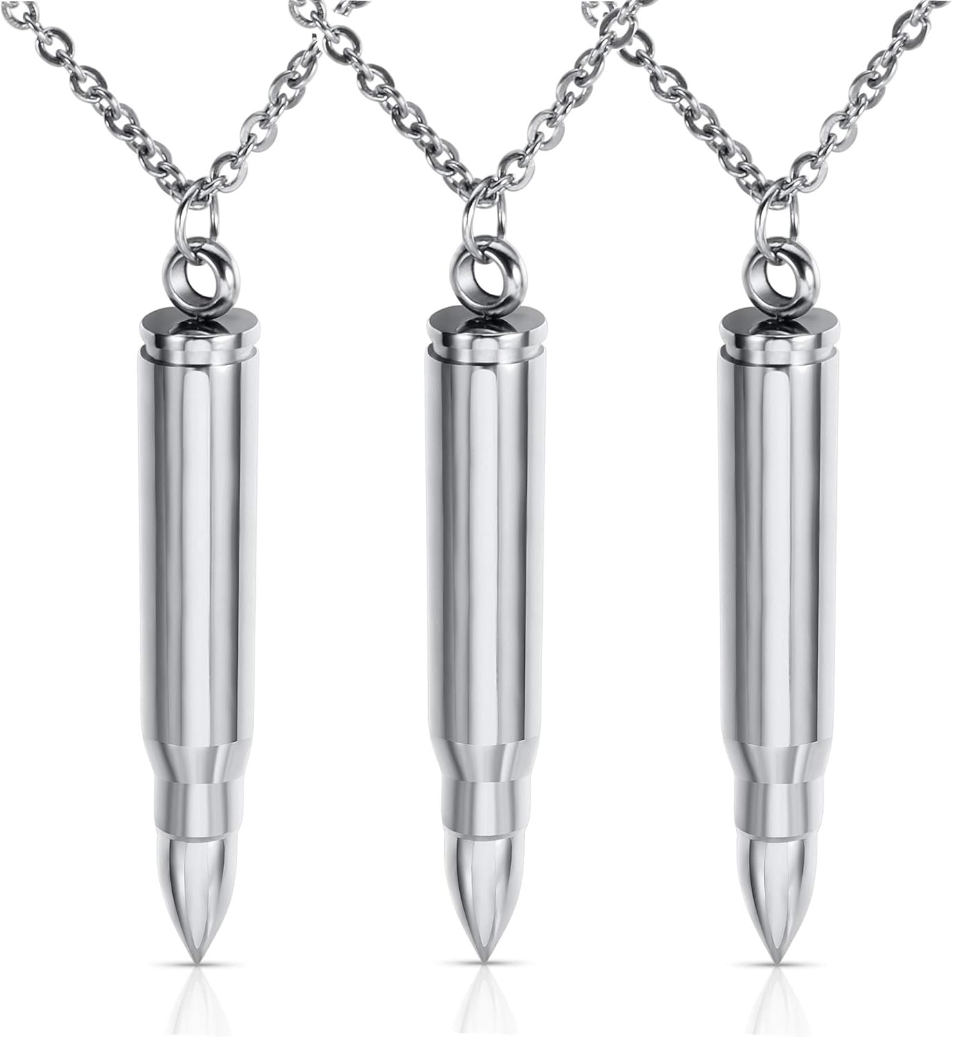 3PCS Personalized Stainless Steel Bullet Urn Necklace Keepsake Memorial Ashes Urn Necklaces for Men