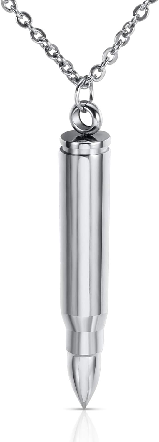 3PCS Personalized Stainless Steel Bullet Urn Necklace Keepsake Memorial Ashes Urn Necklaces for Men