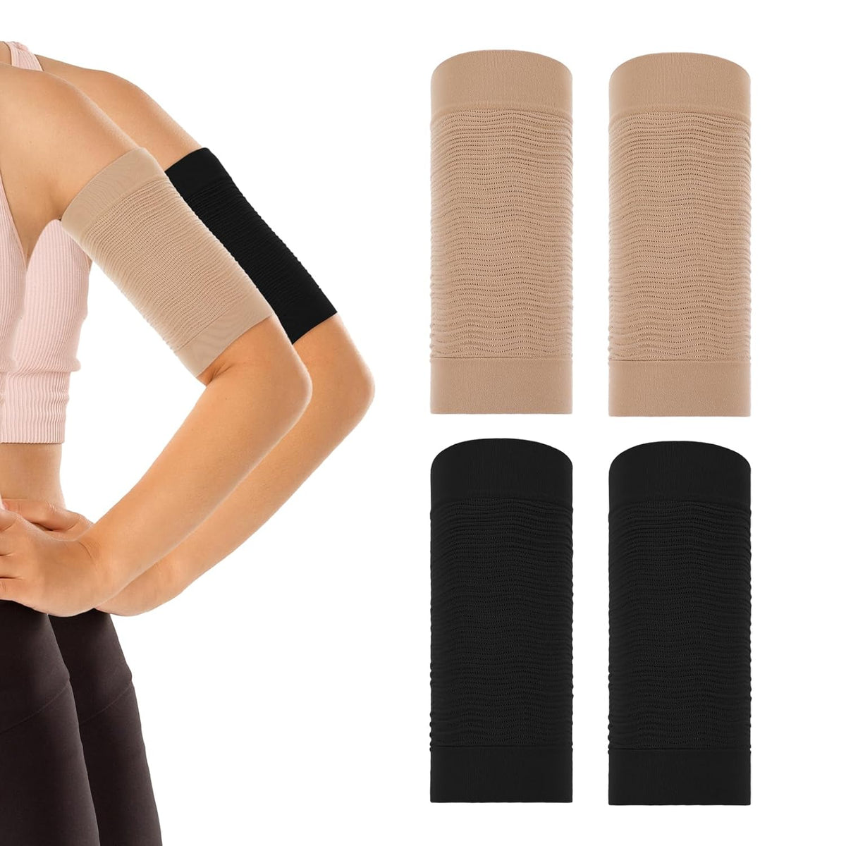 4 Pairs Arm Compression Sleeve for Women, Elastic Sport Arm Shapers Slim Upper Arm Wraps for Flabby Arms