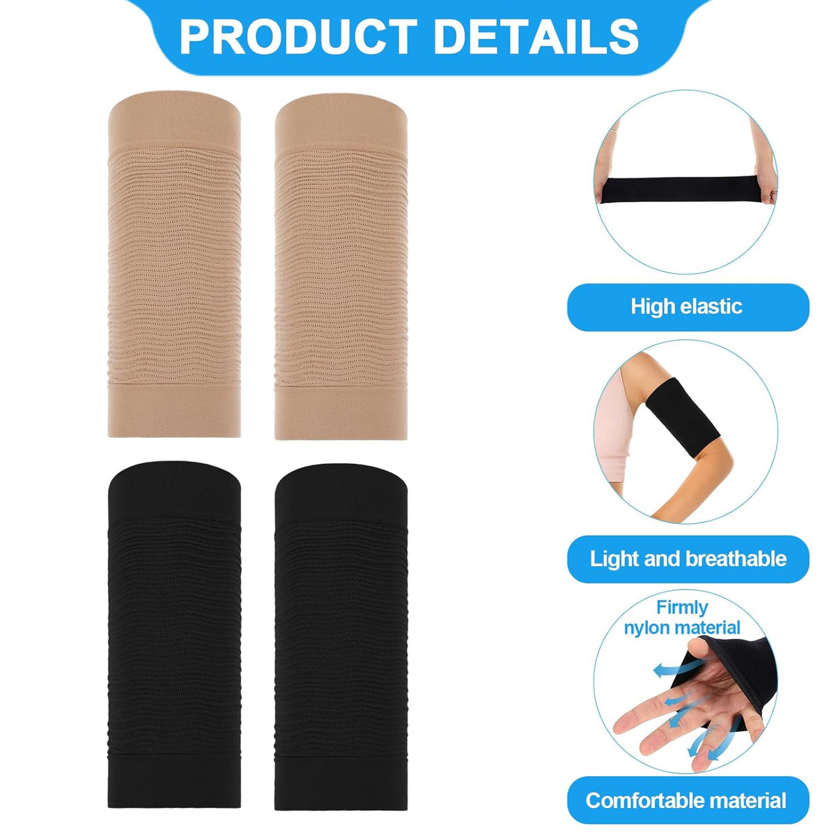 4 Pairs Arm Compression Sleeve for Women, Elastic Sport Arm Shapers Slim Upper Arm Wraps for Flabby Arms