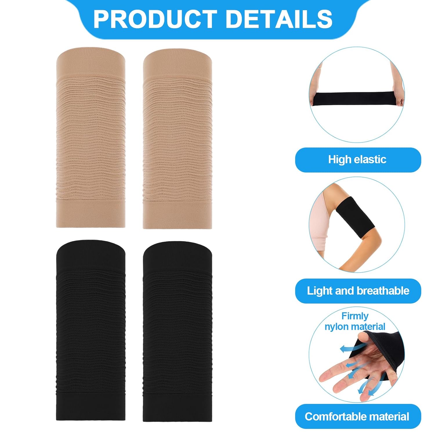 4 Pairs Arm Compression Sleeve for Women, Elastic Sport Arm Shapers Slim Upper Arm Wraps for Flabby Arms