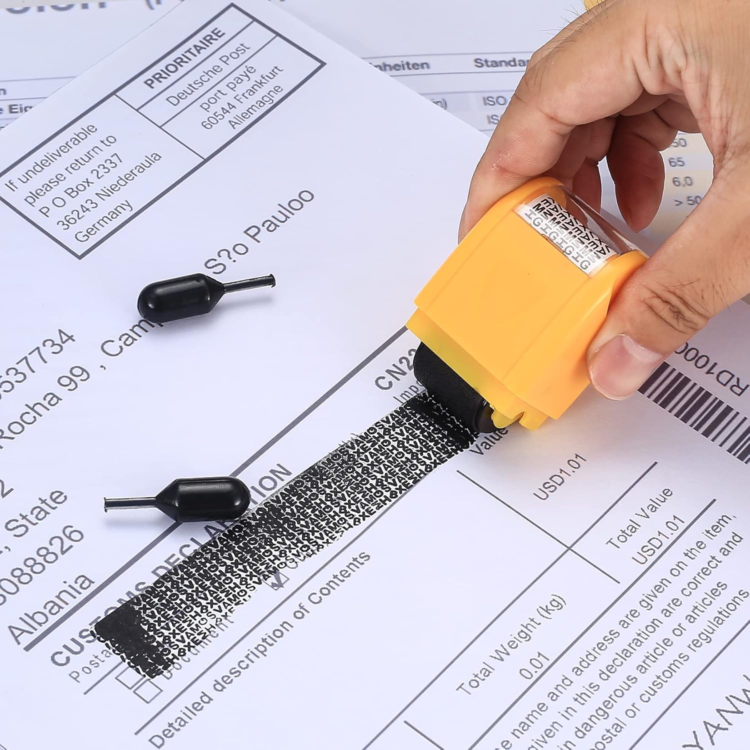 Identity Theft Protection 12 Pcs Roller Stamps Replacement Refills for Confidential Privacy Security, Black Ink, Covers Personal Mail Address Information