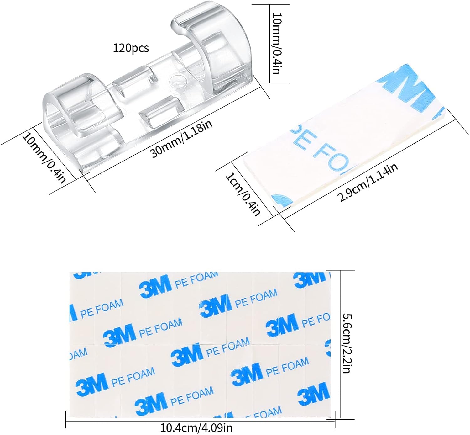 120 Pcs Adhesive Cable Clips, Cable Management Clips, Clear Cable Organizer, Cord Holder, Wire Clips, Sticky Cable Wire Cord Clips Holder for Car Office Home Desktop PC TV Laptop Ethernet Cable