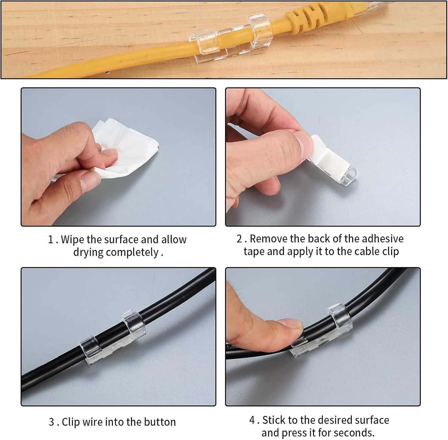 120 Pcs Adhesive Cable Clips, Cable Management Clips, Clear Cable Organizer, Cord Holder, Wire Clips, Sticky Cable Wire Cord Clips Holder for Car Office Home Desktop PC TV Laptop Ethernet Cable