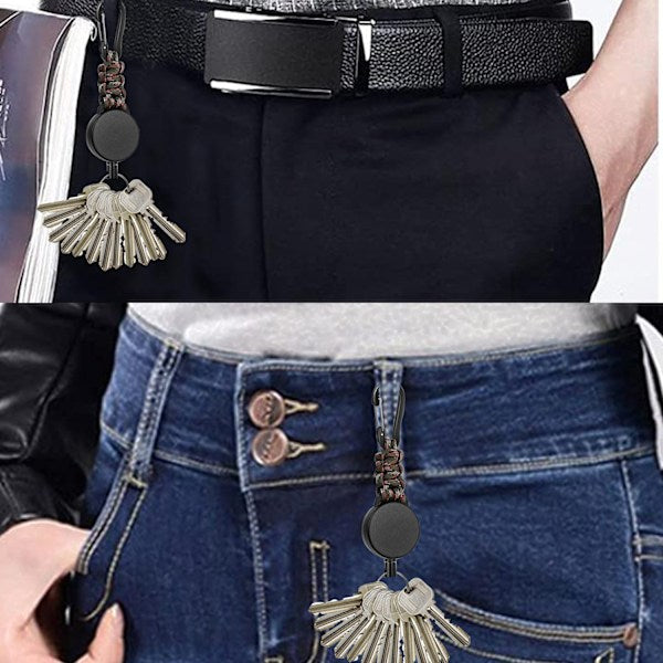 Retractable Key Rings Carabiner with 60cm Steel Cable and Key Ring 170g-200g Tensile Strength 3-Pack