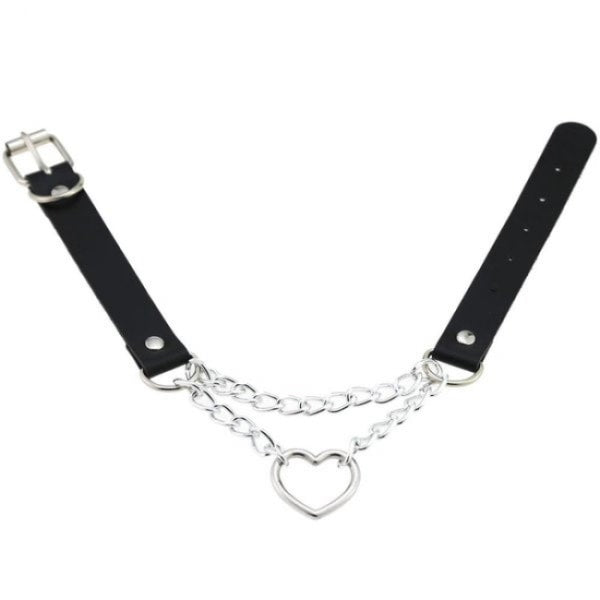 Black PU Leather Necklace with Heart