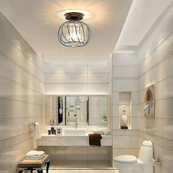 Modern Crystal Ceiling Light E27 LED Chandelier Compatible with Philips, Black Design for Kitchen Dining Room Bedroom Hallway Entrance