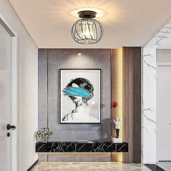 Modern Crystal Ceiling Light E27 LED Chandelier Compatible with Philips, Black Design for Kitchen Dining Room Bedroom Hallway Entrance