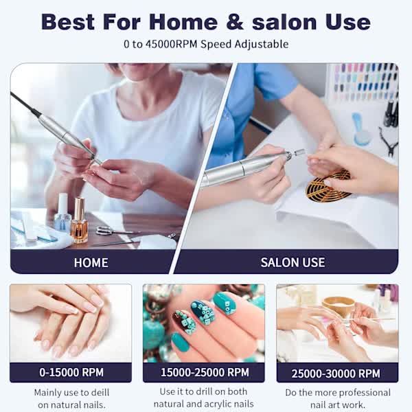 Electric Nail File Rechargeable Portable 45000 rpm Pink