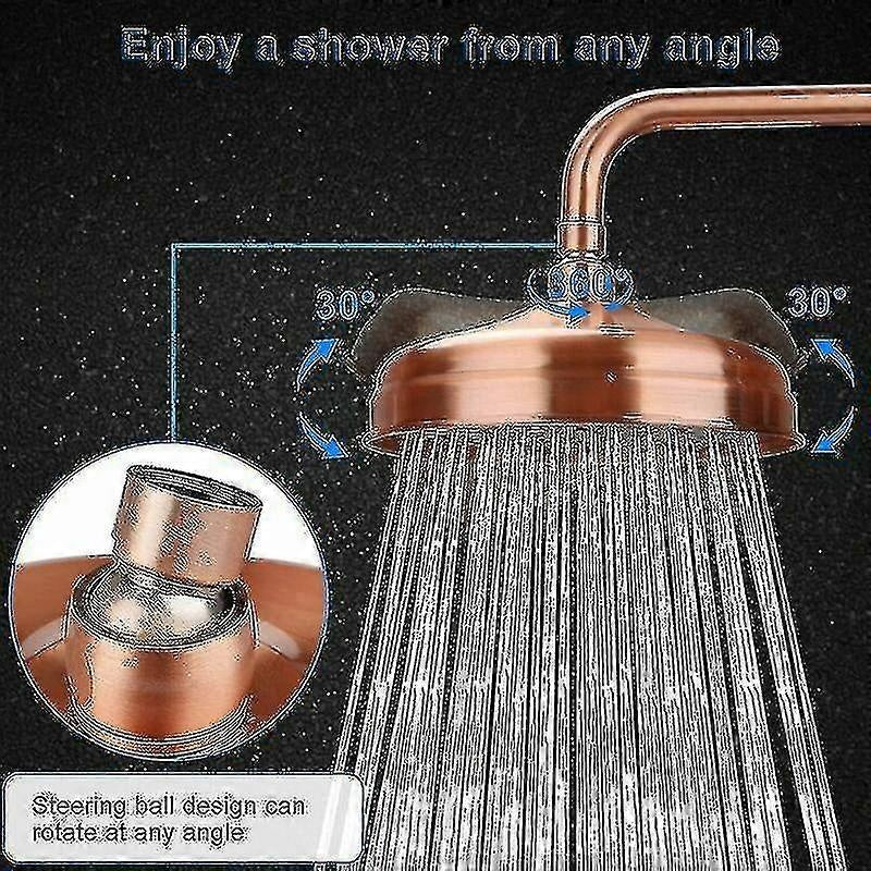 Copper High Pressure Rain Shower Head 20cm 8 Inch Adjustable Angle Fixed Mount Gold