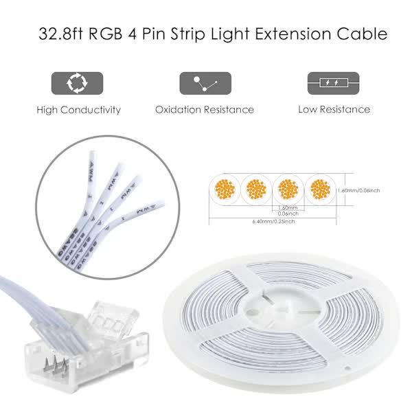 10mm RGB LED Strip Connector Kit 5-Pack with 10m Cable, Compatible with 5050 2835 LED Strip Lights, Includes Screwdriver