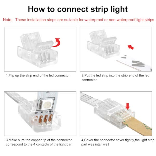 10mm RGB LED Strip Connector Kit 5-Pack with 10m Cable, Compatible with 5050 2835 LED Strip Lights, Includes Screwdriver