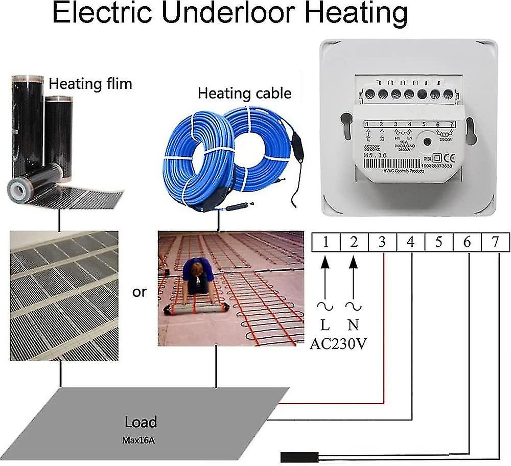 Electric Underfloor Heating Thermostat, 220V 16A with Probe, Mechanical Control, Energy Class A+++, Compatible with Underfloor Heating Systems