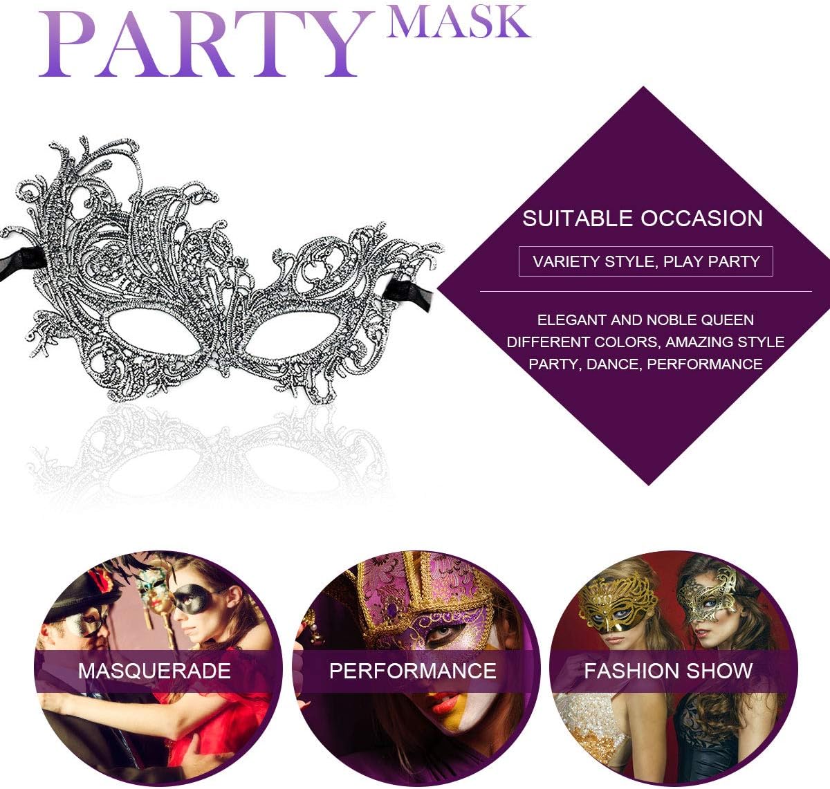 Venetian Masquerade Mask for Women Elegant Lace Halloween Mardi Gras Party Gold Silver Black