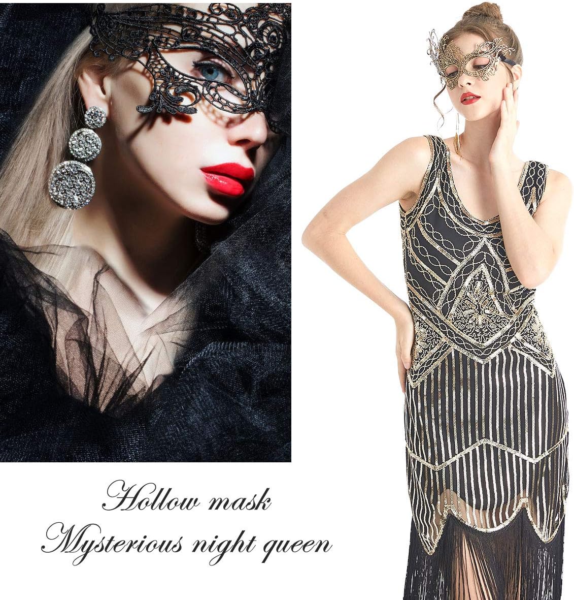 Venetian Masquerade Mask for Women Elegant Lace Halloween Mardi Gras Party Gold Silver Black