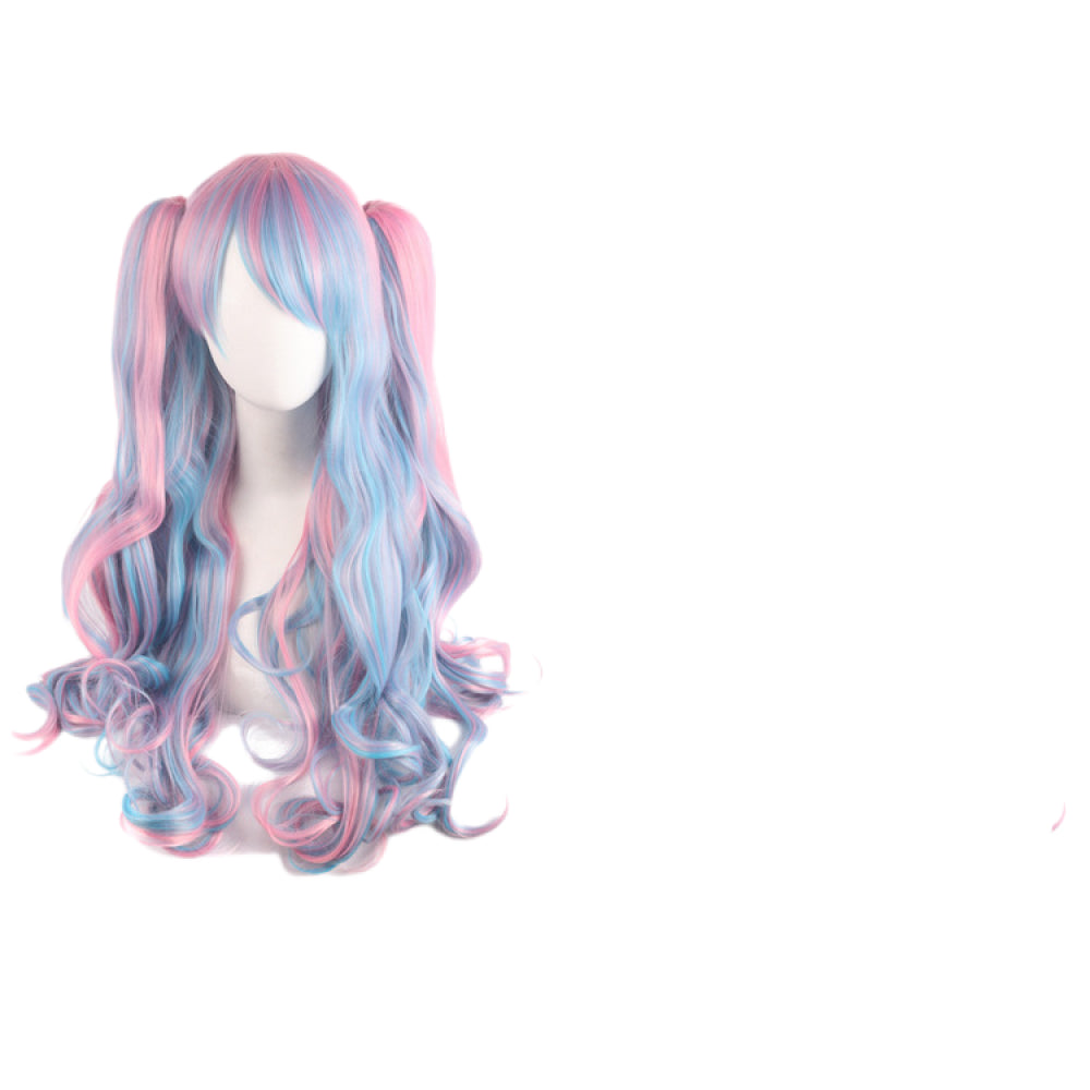 Lolita Clip-on Ponytail Wig Long Curly Double Ponytail Cosplay Wig Pink Blue Blonde
