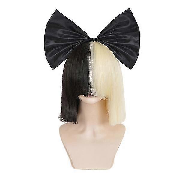 Ombre Straight SIA Cosplay Wig with Bangs and Black Bow 14 Inch Synthetic Hair for Women