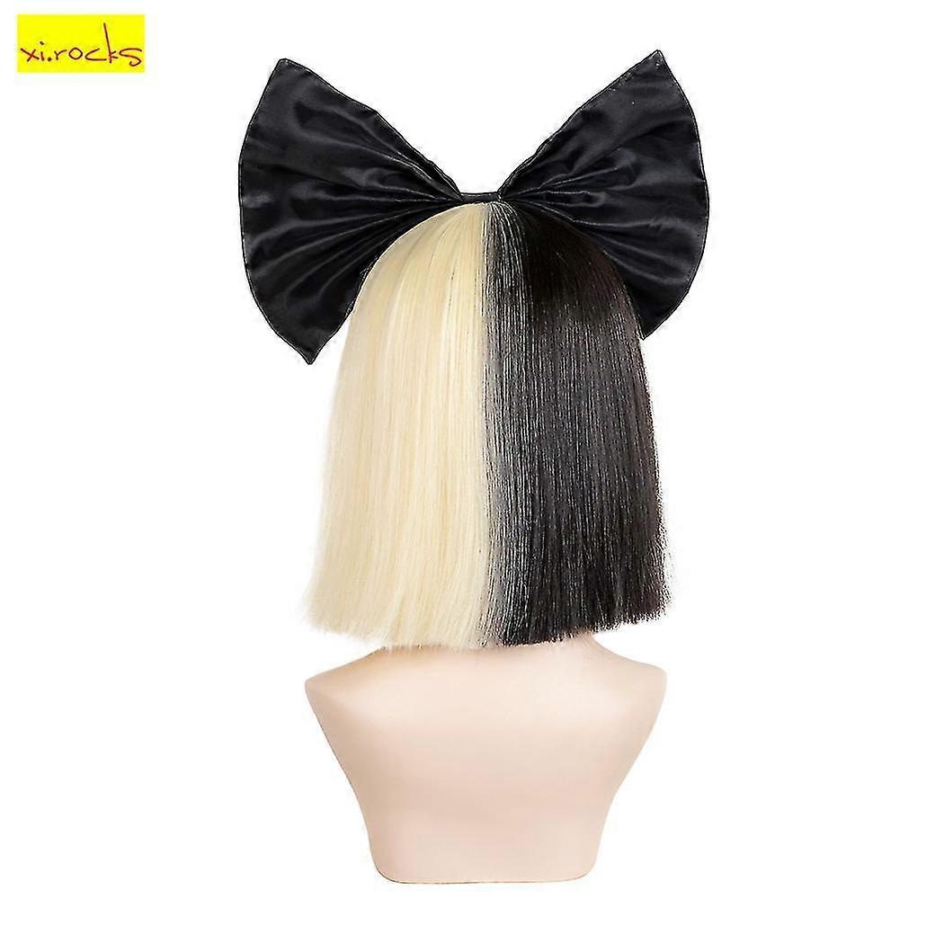 Ombre Straight SIA Cosplay Wig with Bangs and Black Bow 14 Inch Synthetic Hair for Women