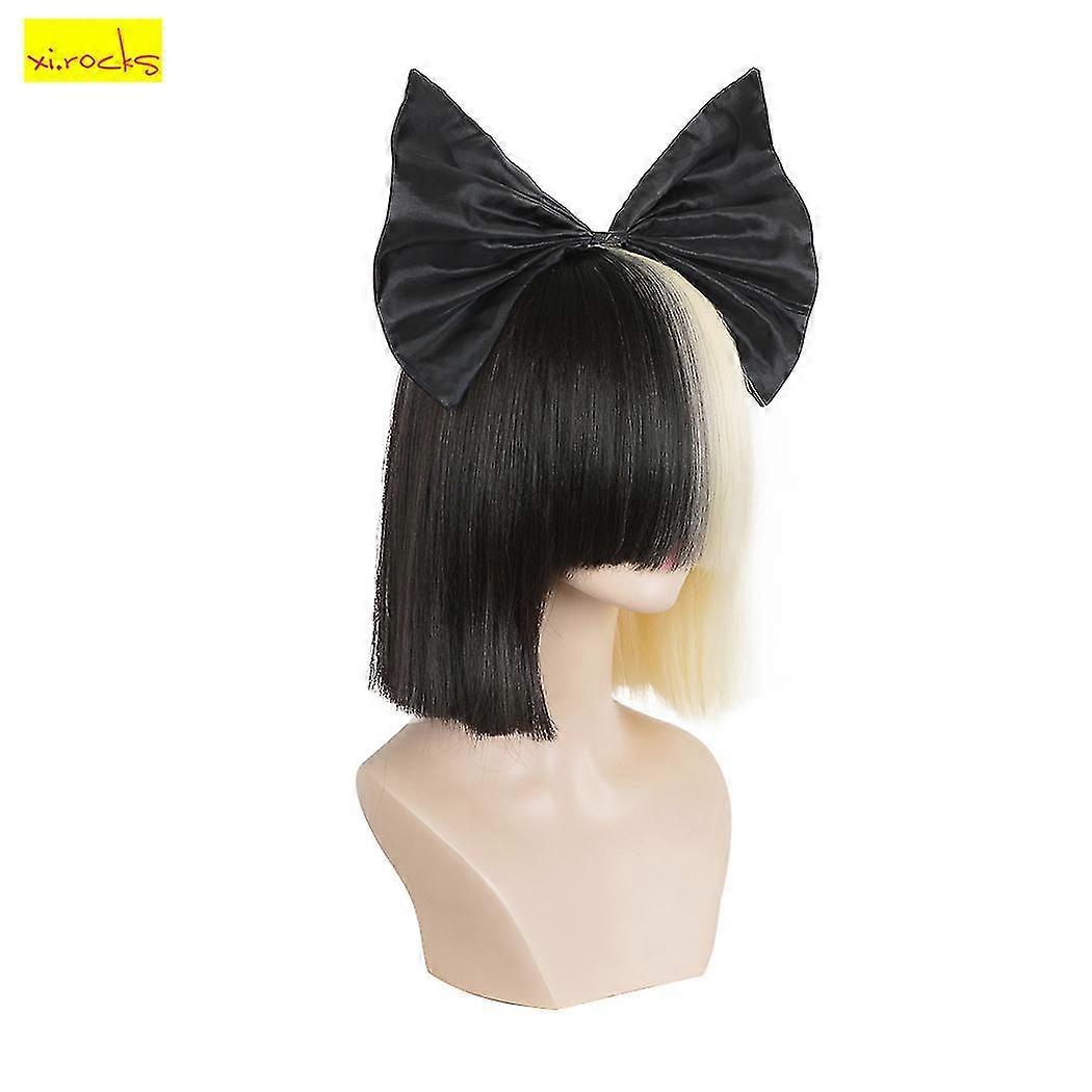 Ombre Straight SIA Cosplay Wig with Bangs and Black Bow 14 Inch Synthetic Hair for Women