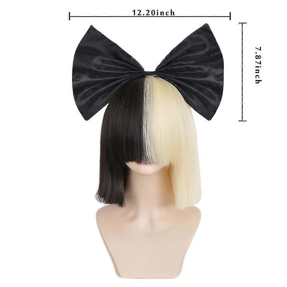 Ombre Straight SIA Cosplay Wig with Bangs and Black Bow 14 Inch Synthetic Hair for Women