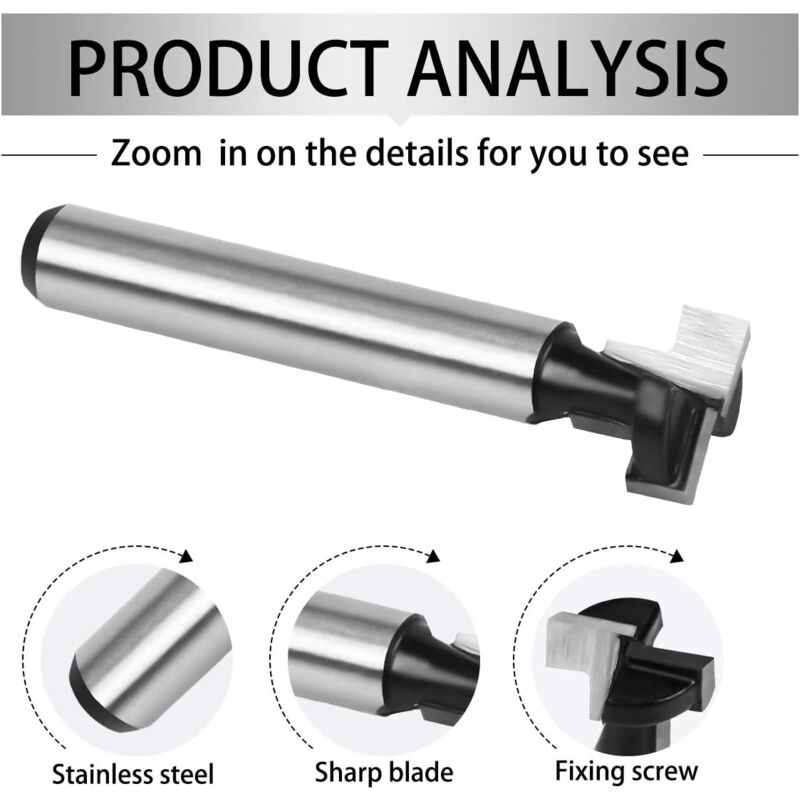 8mm T-Slot Router Bits 3Pcs Set with 7.93/9.52/12.7mm Shanks Compatible with Bosch DeWalt Makita for Woodworking Power Tools Carpentry