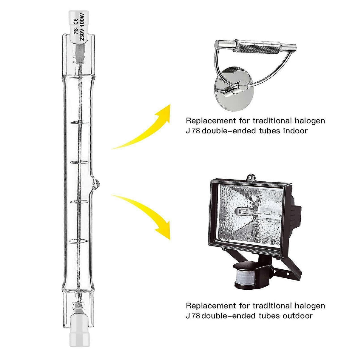 R7s Halogen Bulb Set of 5, 78mm 80w 230v, Dimmable Halogen Rod for Construction Site Floodlights